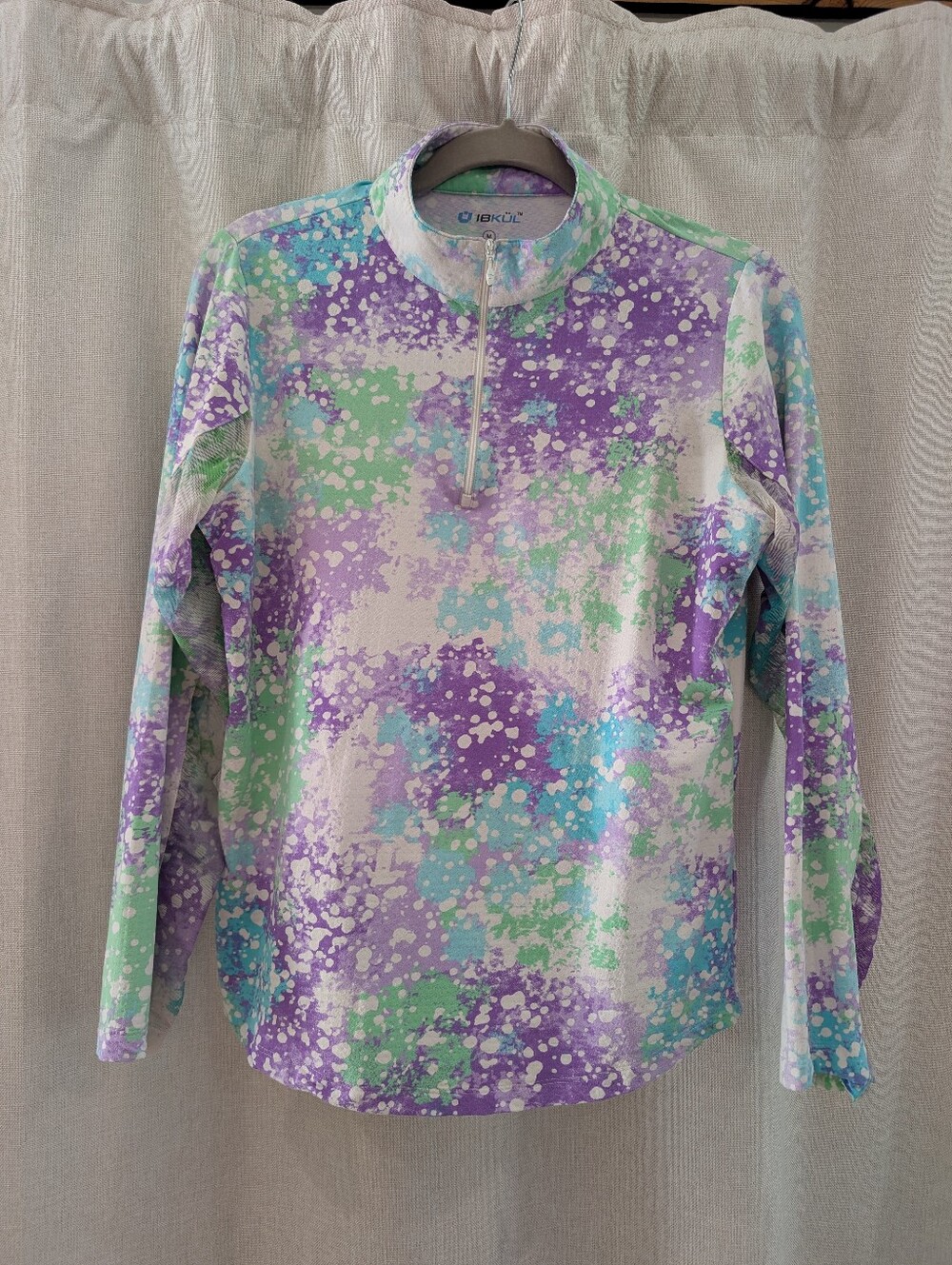 IBKUL Amelia Quarter Zip Golf Tennis Top Womens M Purple Green Splatter